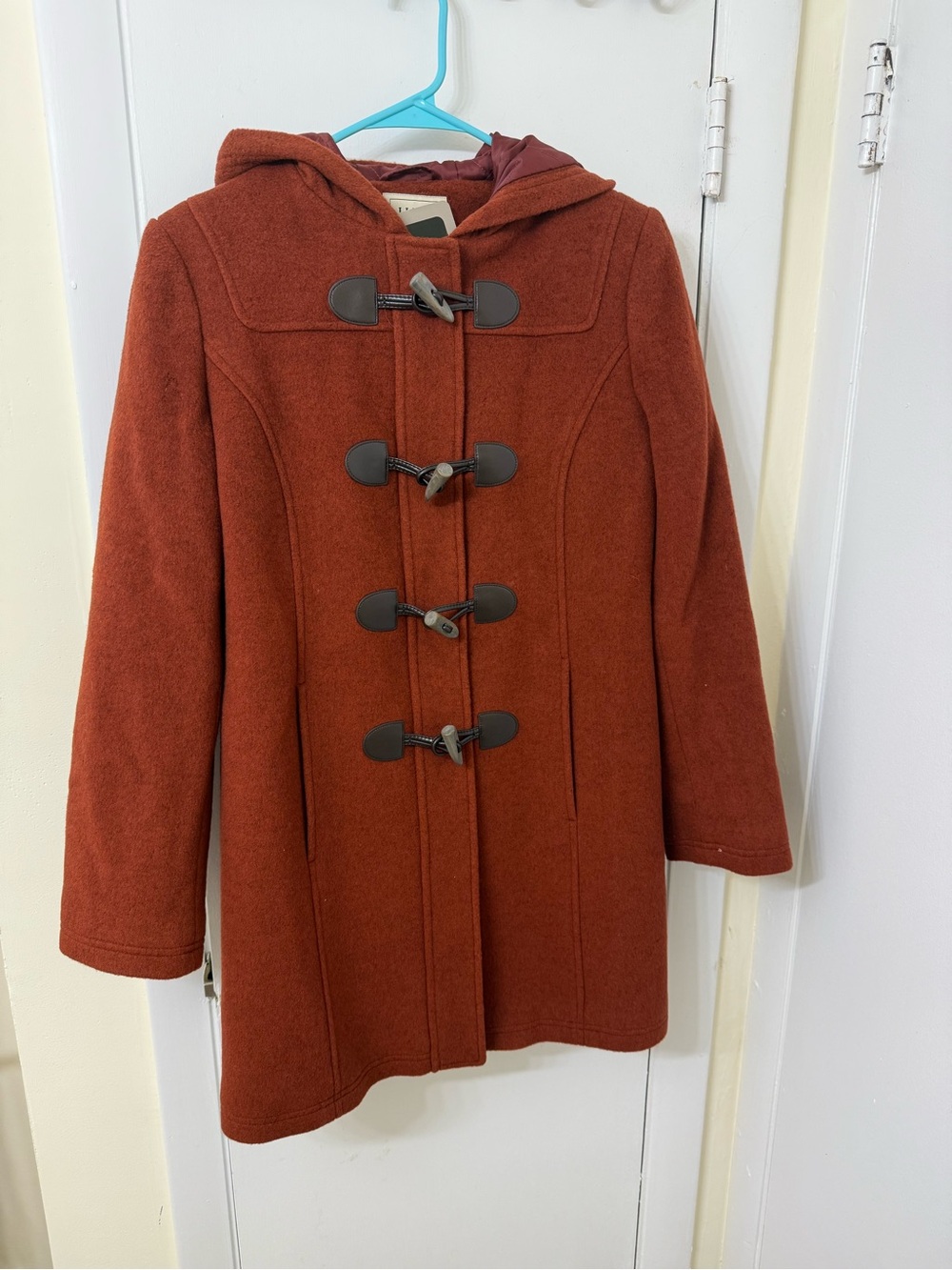 LL Bean Classic Lambswool Duffel Coat 4R Rust Orange Thinsulate Hooded